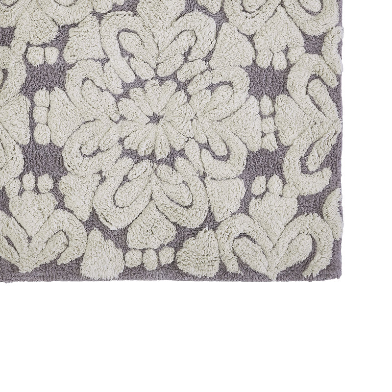 Danitra 100% Cotton 1885 GSM Bath Rug with Non-Slip Latex Backing, Soft Absorbent Machine Washable Bathroom Mat, Medallion Design, 20" x 60" Runner, Gray