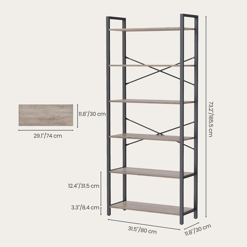 Bibliothèque étagère Keemon, Grège / noir, (6 niveaux) H 73,2 po x l 31,5 po