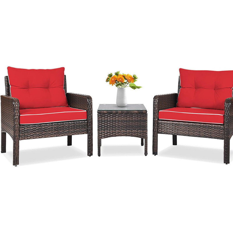 Ebern Designs 3 Piece Outdoor Patio Furniture Set with Glass Top Coffee ...