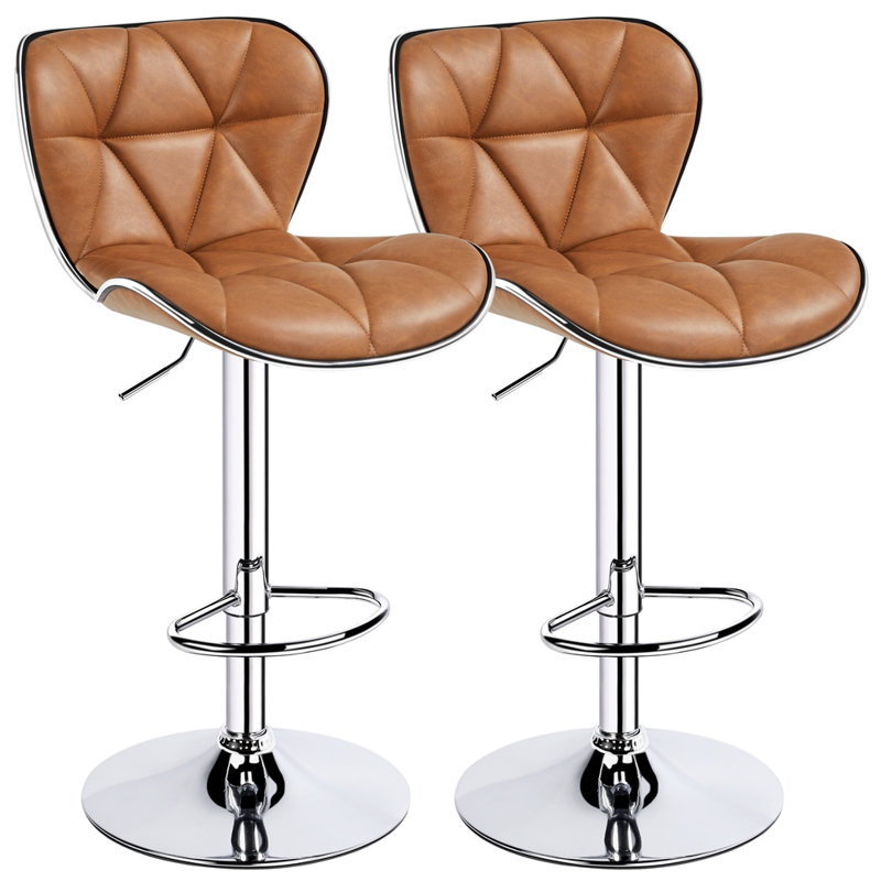 Elna Stylish Adjustable PU Leather Swivel Bar Stool Counter Height Bar Chairs with Large  Base, Retro Brown