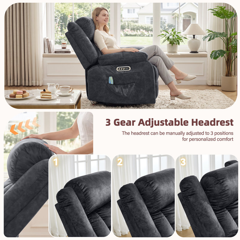 Fauteuil inclinable électrique pivotant à deux moteurs avec massage et chaleur, bandes lumineuses à DEL, Gris