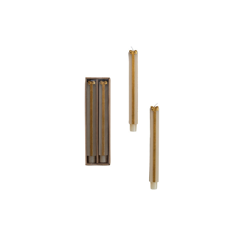 Ensemble de 2 chandelles en forme de chandelle 2 pièces, Crème / doré, Cône 10 po x 1,25 po