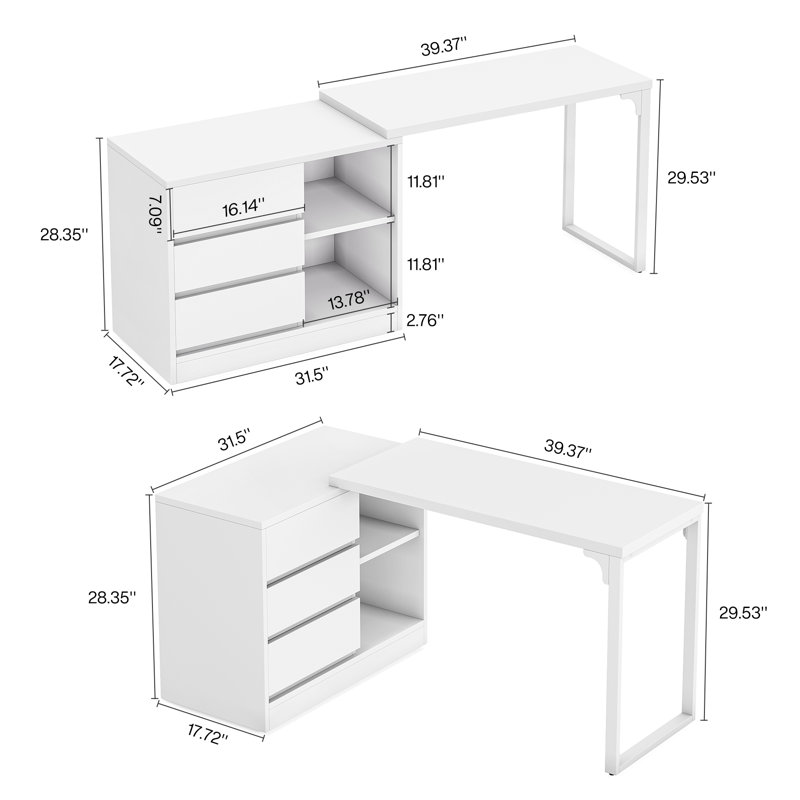 White Makeup Vanity Table With 3 Drawers And Storage Shelves, White 