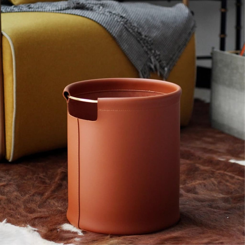 Original Retro Brown Leather Dirty Clothes Bucket, Living Room Storage Bucket Decoration, Bedroom Wardrobe Dirty Clothes Storage Basket For Bedroom, Living Room Or Closet Organization