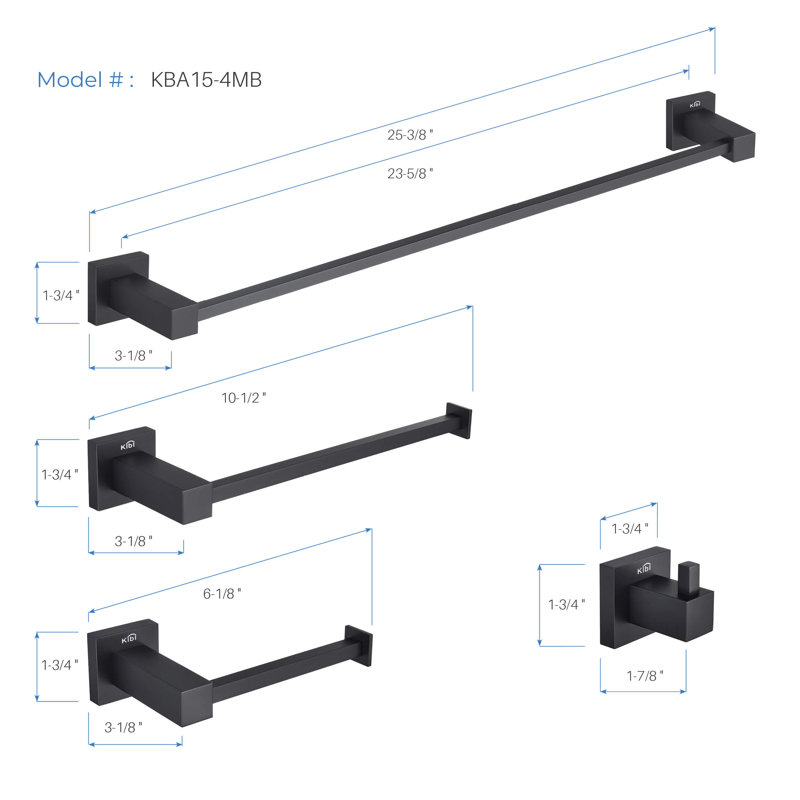Cubic 5 - Piece Bathroom Hardware Set, Matte Black
