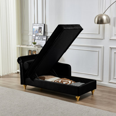 Modern Upholstery Chaise Lounge Chair With Storage Velvet (Black)