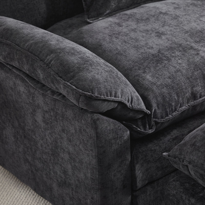 Sofa moderne d'une place de 113 cm, L 44,5 po, Chenille noir