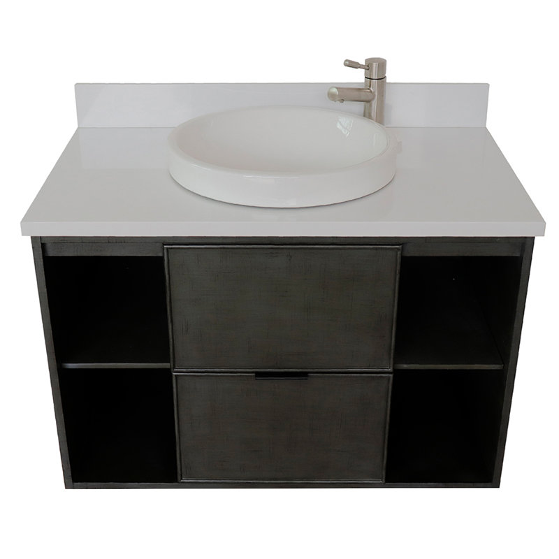37'' Single Bathroom Vanity with Top, White Quartz