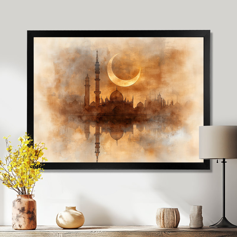 «Endless Reflections Of Crescent Moon Over Mosque I», reproduction d'art sur toile, H 12 po x l 20 po, Noir