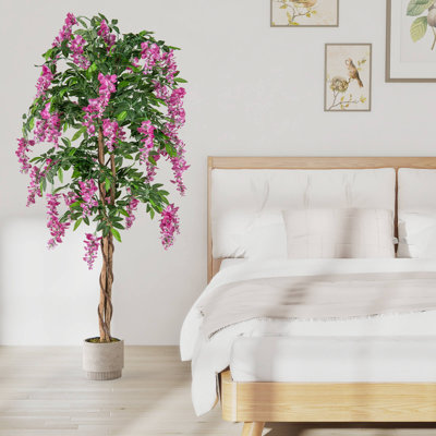 1 Pcs 5.5 Ft Tall Artificial Ficus Tree Faux Wisteria Plant In Nursery Pot Decoration