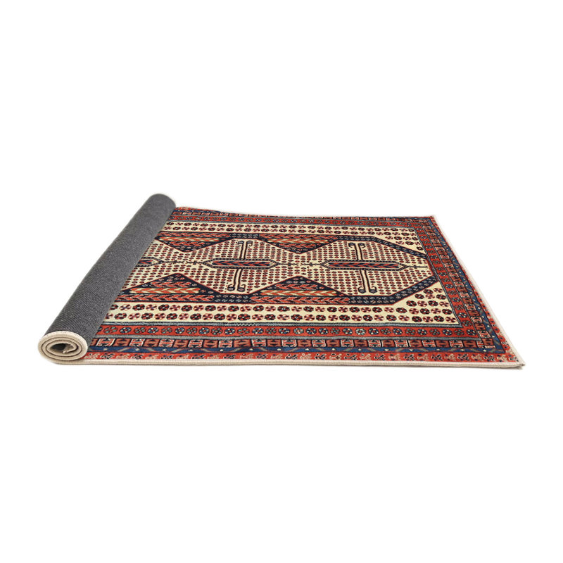 Tapis traditionnel rouge / bleu, Rond 5 pi