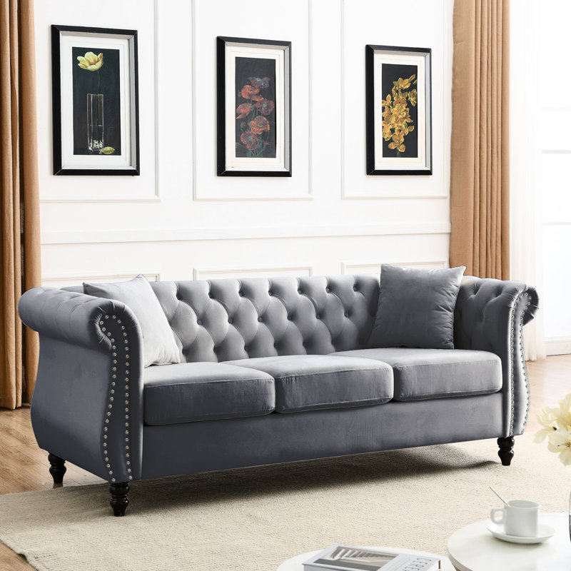 Velours 3 + 2 gris - aspect luxueux, assise confortable avec rembourrage en mousse pour un confort supplémentaire et une utilisation durable