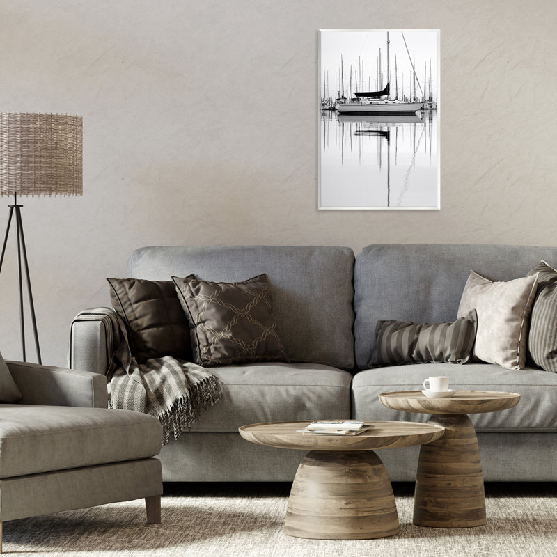 Art mural monochrome sur un port de bateau par Nicholas Bell, H 19 po x l 13 po