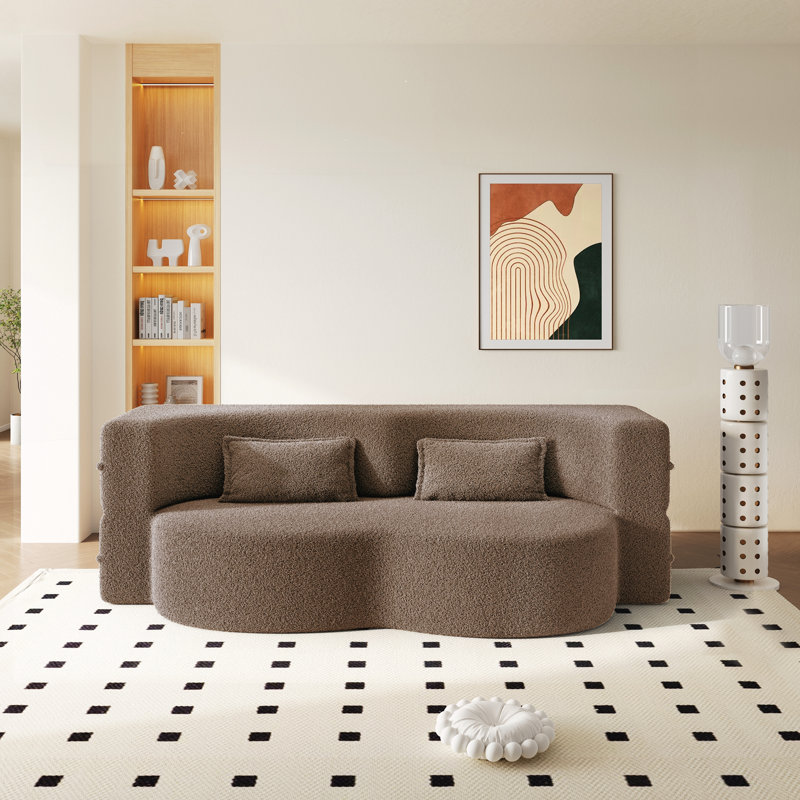Canapé moderne avec 2 coussins, Tissu brun