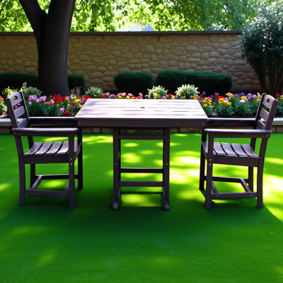 Black Hdpe 3-piece Outdoor Patio Dining Set With Square Table And 2 Armchairs