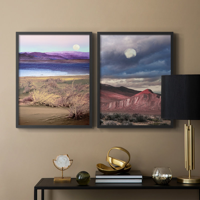 Moonrise, Namibie - reproduction encadrée de qualité supérieure - prête à être accrochée - aucun clou requis - aucun clou requis