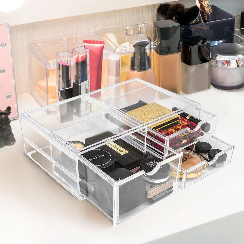 3-Drawer Cosmetic Acrylic Organizer, Stackable, Large in Clear