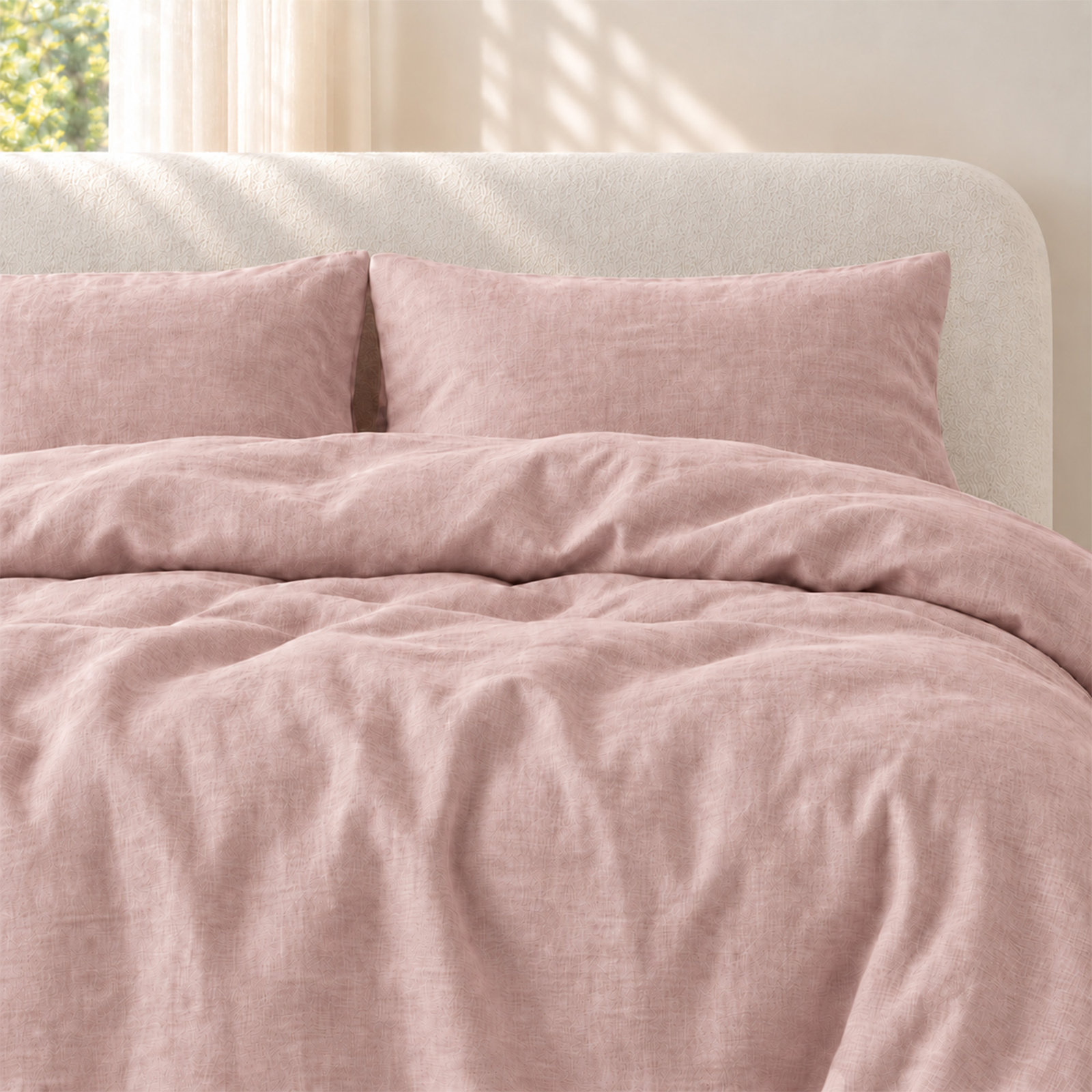 Clara 100% French Linen Duvet Cover Set with Shams, King, Misty Rose