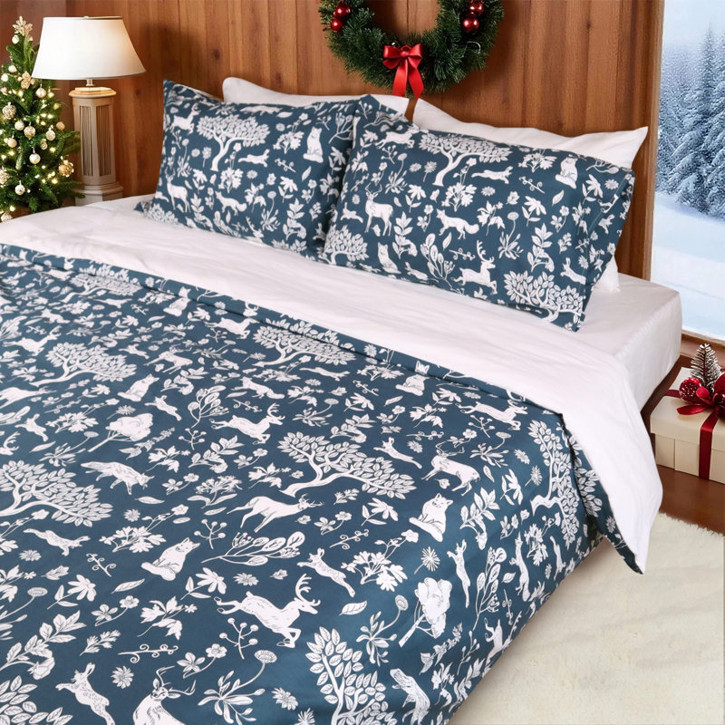 Gogreen Luxury 100% Cotton King Duvet Cover Floral, Soft & Breathable 2 Pieces King Bedding Sets, Pattern King Comfy Duvet Cover, with Zipper Closure, Includes 1 x Pillowcase, 1 x Duvet Cover