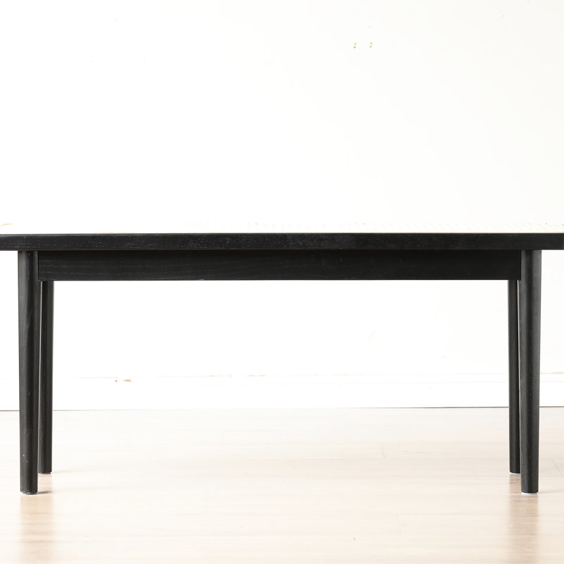 Black Solid Oak Bench With Octagonal Weaving Pattern, 16.75" Tall, For Dining And Bedroom Modern Natural Top, 10.71" Wide, Primary Living Area