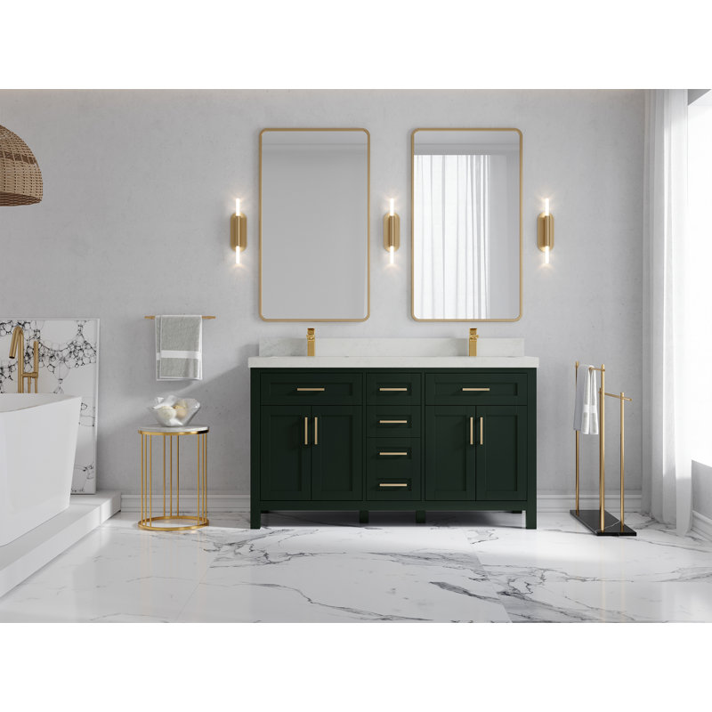 Ensemble de meuble-lavabo double 60 po Cambridge, Quartz de Carrare