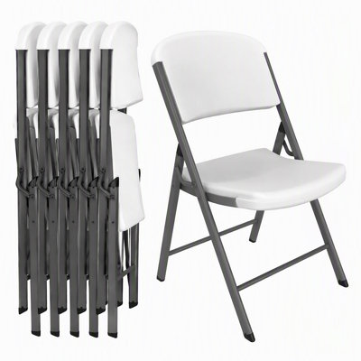 Ensemble de 8 chaises pliantes portatives en plastique blanc avec cadres en acier et poignées de transport