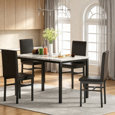 5-Piece Modern Dining Set, Rectangular Kitchen Table With 4 PU Upholstered Chairs, Multi-Purpose Compact Dining Furniture For Small Space & Apartment