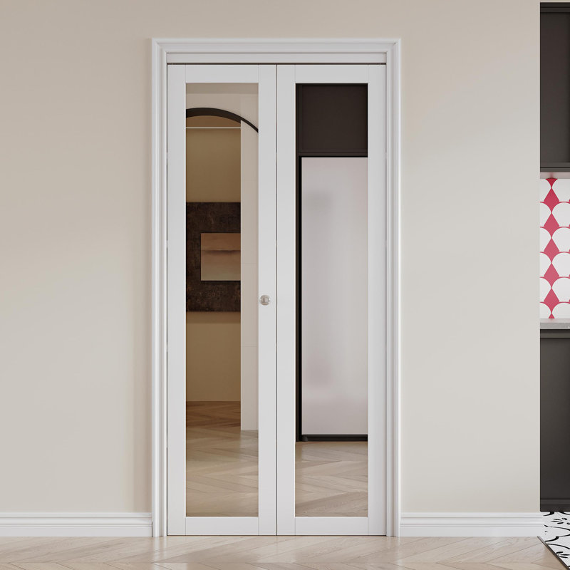 80''&96''H 1-Lite Mirrored Door Solid Manufactured Wood Bi-Fold Door with Installation Hardware Kit, 36" x 80"