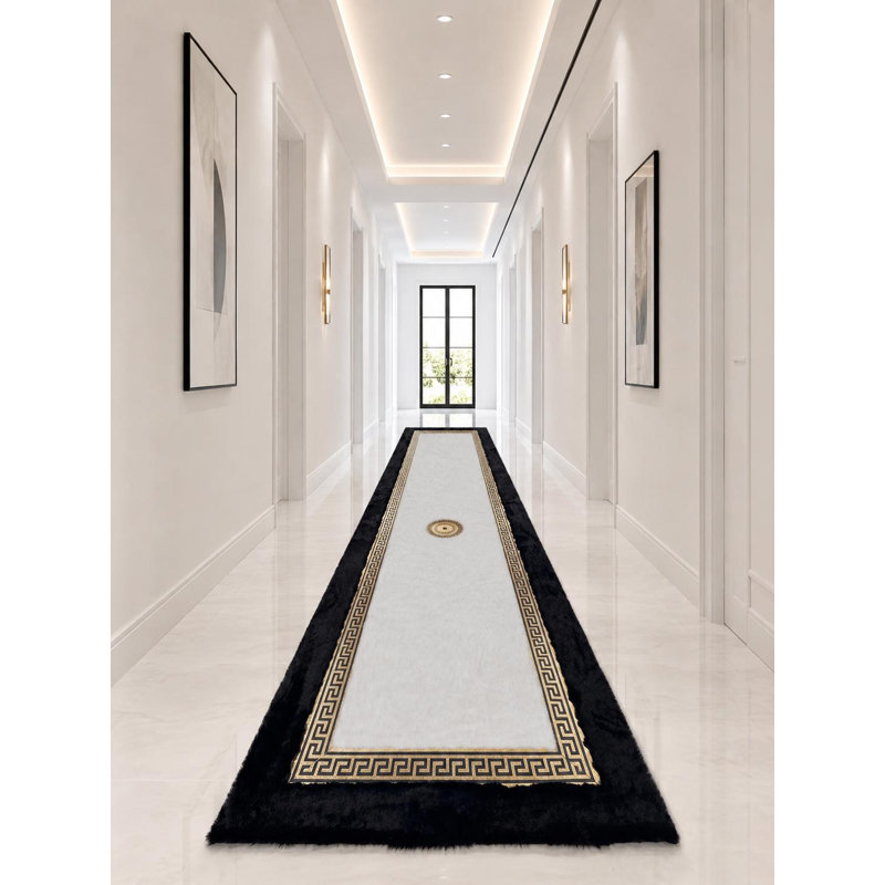 Tapis luxueux noir et blanc luxueux, tapis doux, décoration intérieure moderne et élégante (taille personnalisée), 8 x 10 ft