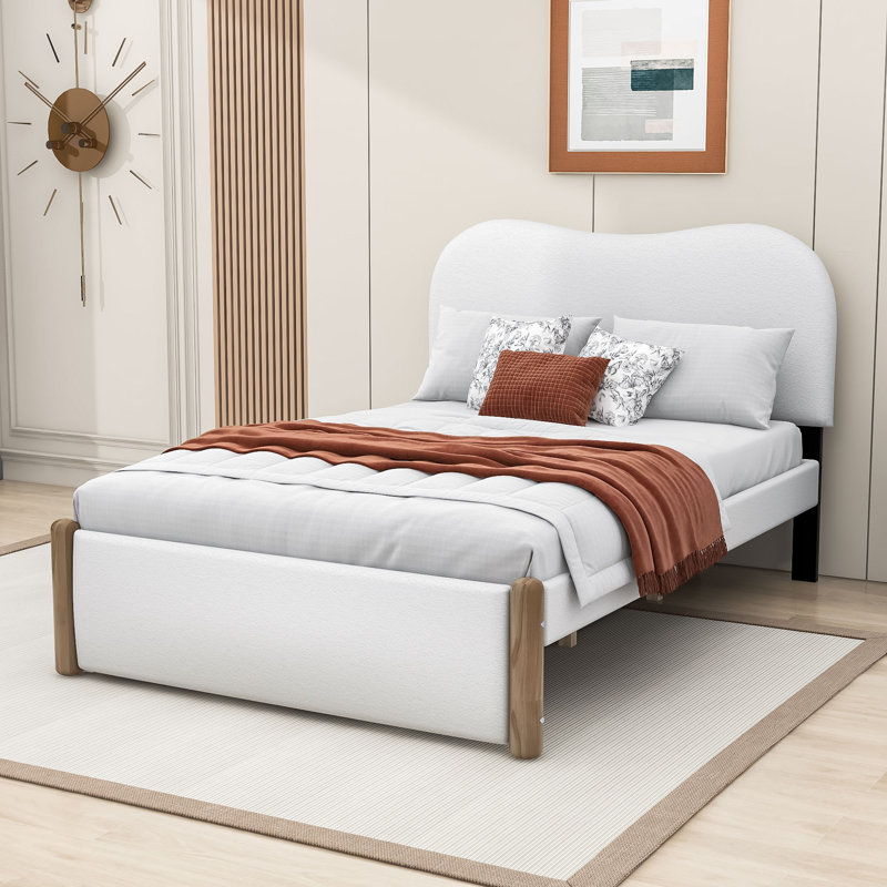 Labath Upholstered Platform Bed, White, Full/Double