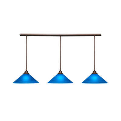 Luminaire suspendu linéaire à 3 lumières 3 lumières avec verre italien bleu de 16 po
