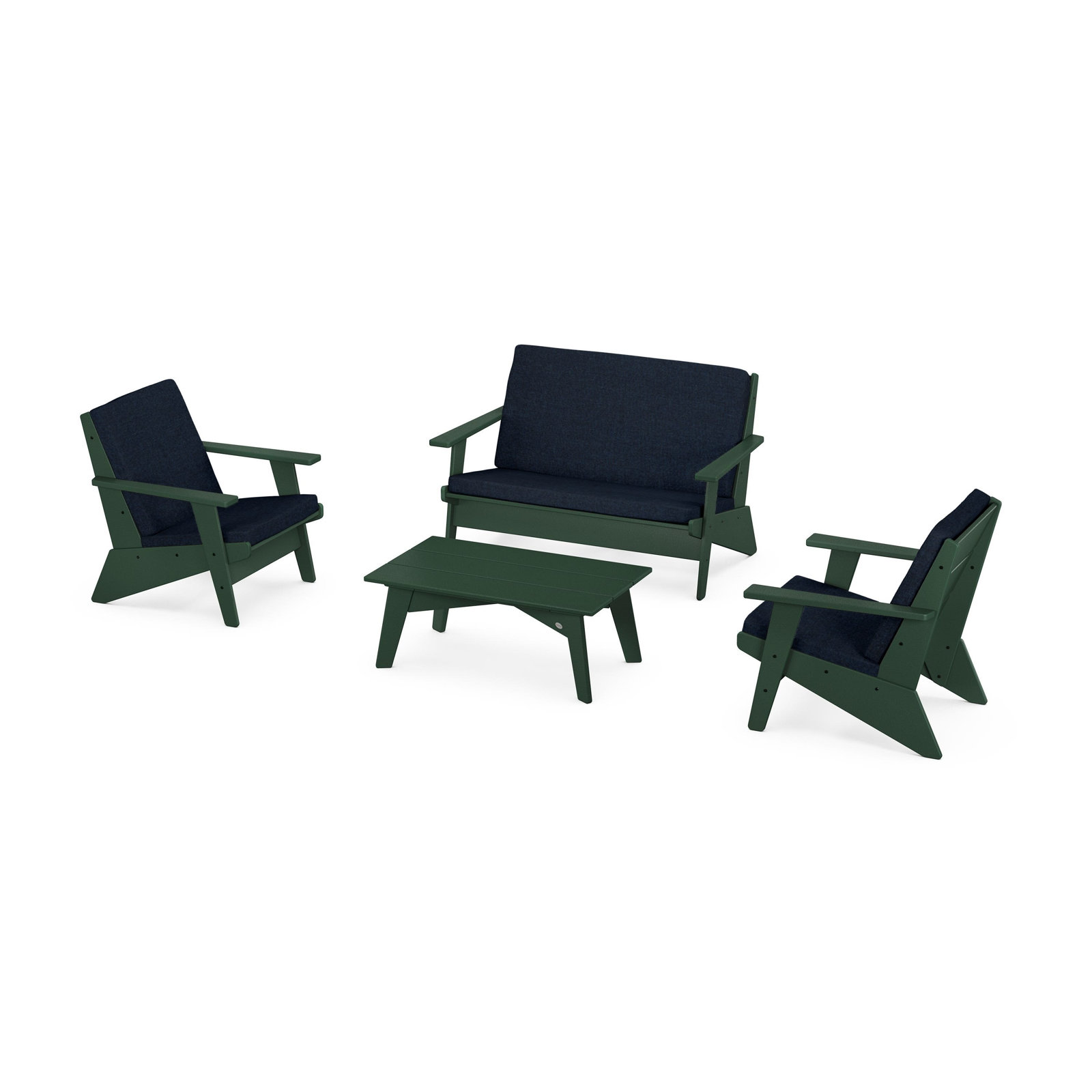 POLYWOOD® Riviera 4-Person Patio Seating Group, Marine Indigo, Green