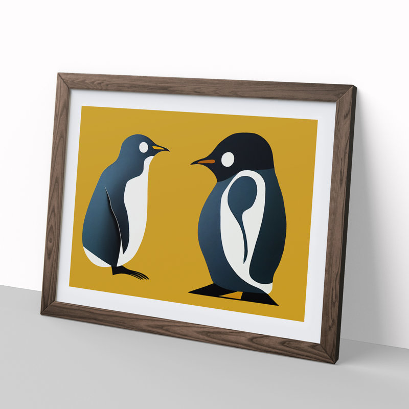 Young Penguins Abstract - Single Picture Frame Painting, Walnut, 46cm H x 64cm W x 2cm D