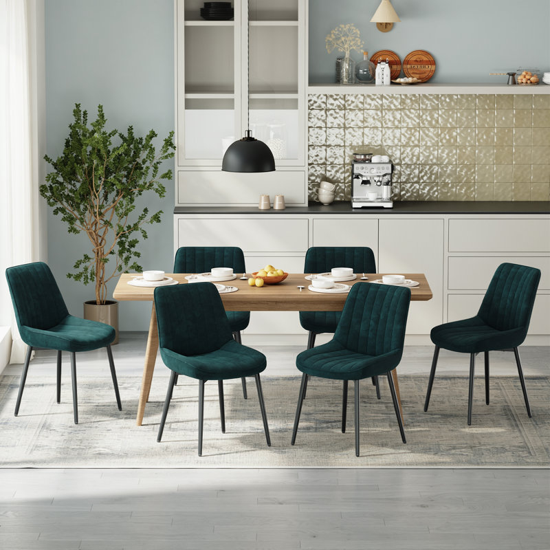 Chaise de salle à manger moderne rembourrée avec dossier capitonné et pieds en métal pour cuisine et salle à manger, Vert