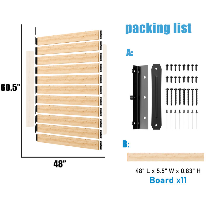 Écran d'intimité à persiennes - Paravent de jardin extérieur en bois naturel H 60,5 po x l 48 po avec trousse de raccordement | Panneaux à peindre | 11 lattes + quincaillerie dans 2 paquets