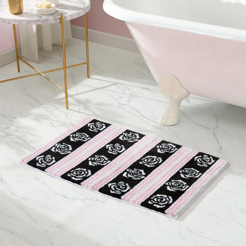 Betsey Johnson Roses Stripes Black Bath Rug