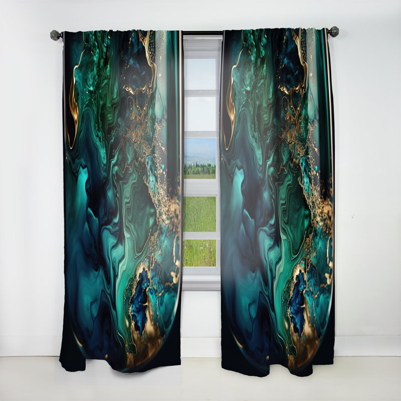 Abstract Geode Marble Green And Blue II - Modern Curtain - Velvet Room Darkening - 1 panel, 52" W x 90" L