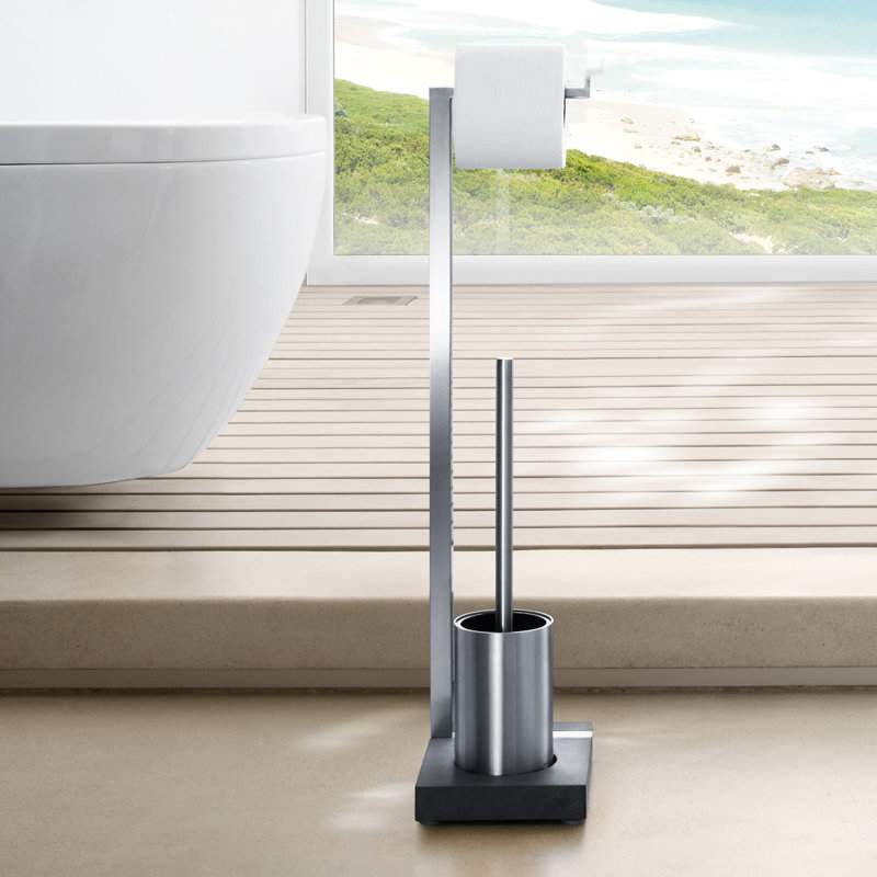 Menoto 25" H Free Standing Toilet Brush Set, Stainless Steel