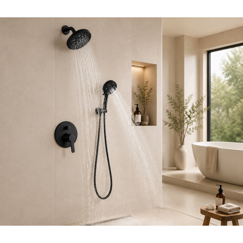 8 Inch Rain Shower System With 6 Modes Top Head & 8 Modes Handheld Shower - High Pressure Brass Valve, Matte Black