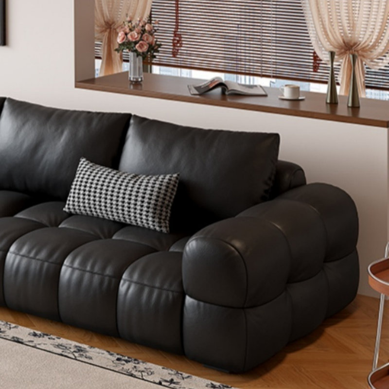 Puff Retro Straight-Line Sofa, Black