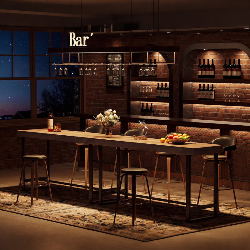 Table basse de bar 39,37 "de hauteur industrielle et à hauteur de comptoir pour la cuisine, le bistro, le bar maison, noir et brun