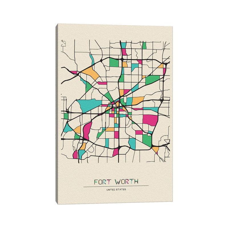 Fort Worth, Texas Map by Ayse Deniz Akerman - Wrapped Canvas Gallery-Wrapped Canvas Giclée, 20.32 cm H x 30.48 cm W