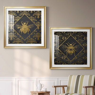Busy Bee I - Matted and Framed Under Acrylic Glass, Set of 2, Large Living Room Wall Art