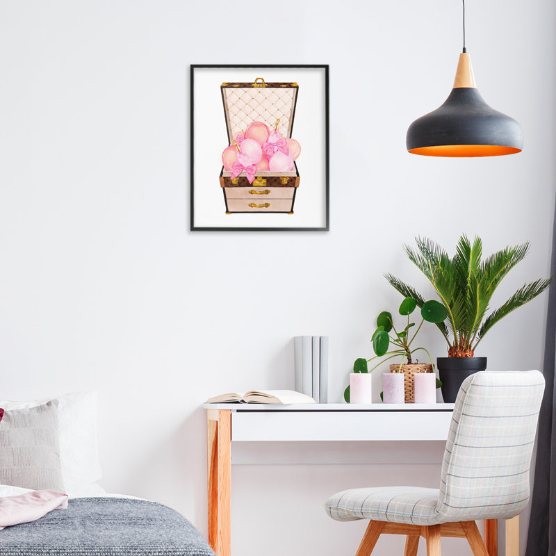 Ballon et champagne rempli de giclée encadrée, design par Ziwei Li, H 14 po x l 11 po, Giclée encadrée noir minuit