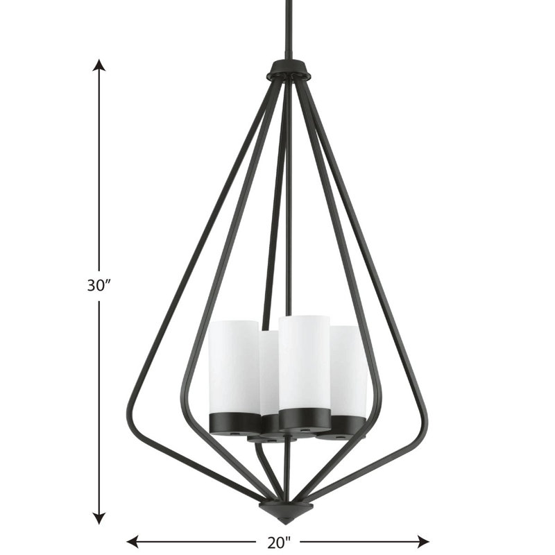 Luminaire suspendu géométrique unique à 4 lumières Hartstown, Noir mat