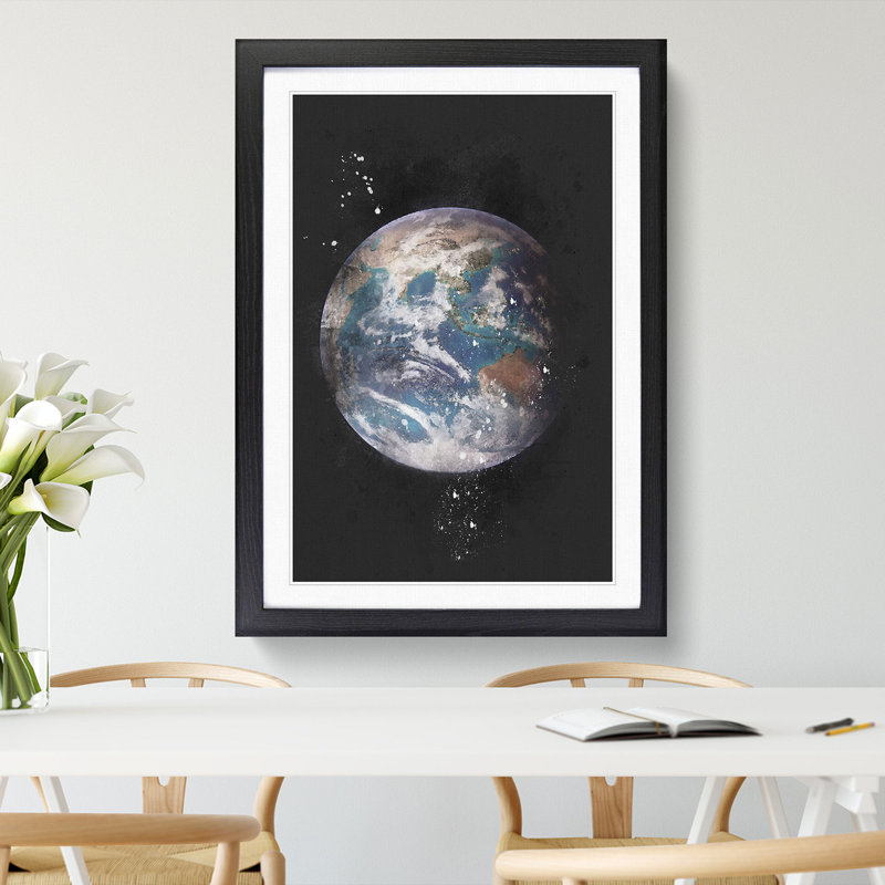 Eastern Hemisphere of Earth - Framed Print, 33cm H x 24cm W x 2cm D, Black Framed