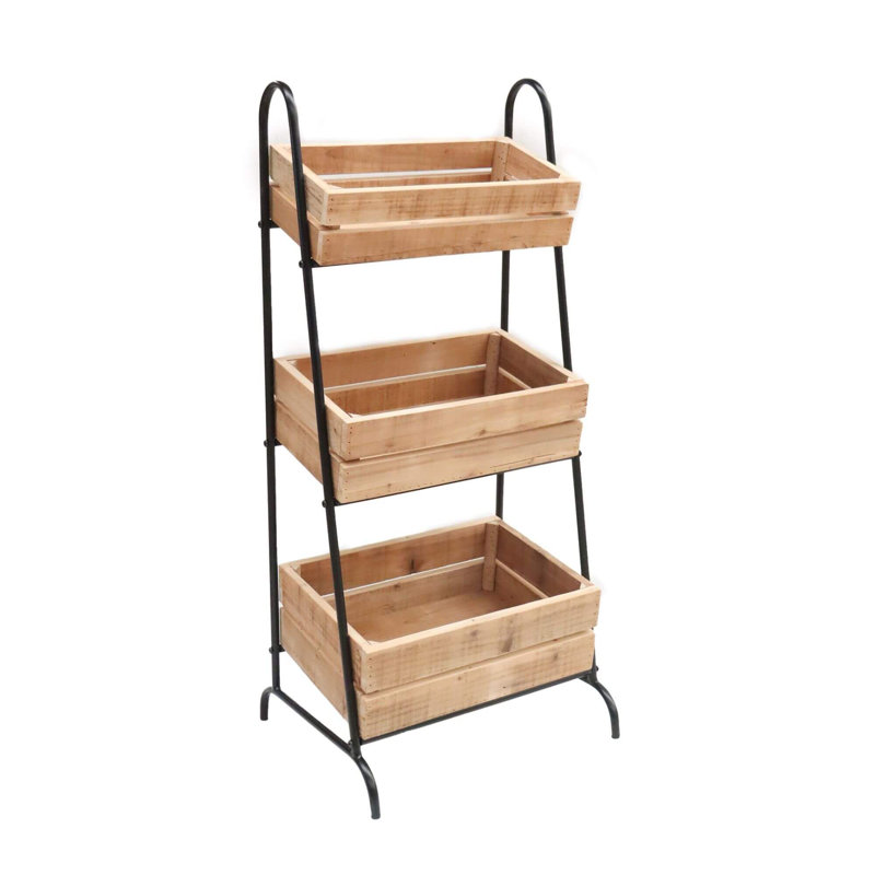 Black Metal Display Stand With 3 Rectangular Crates