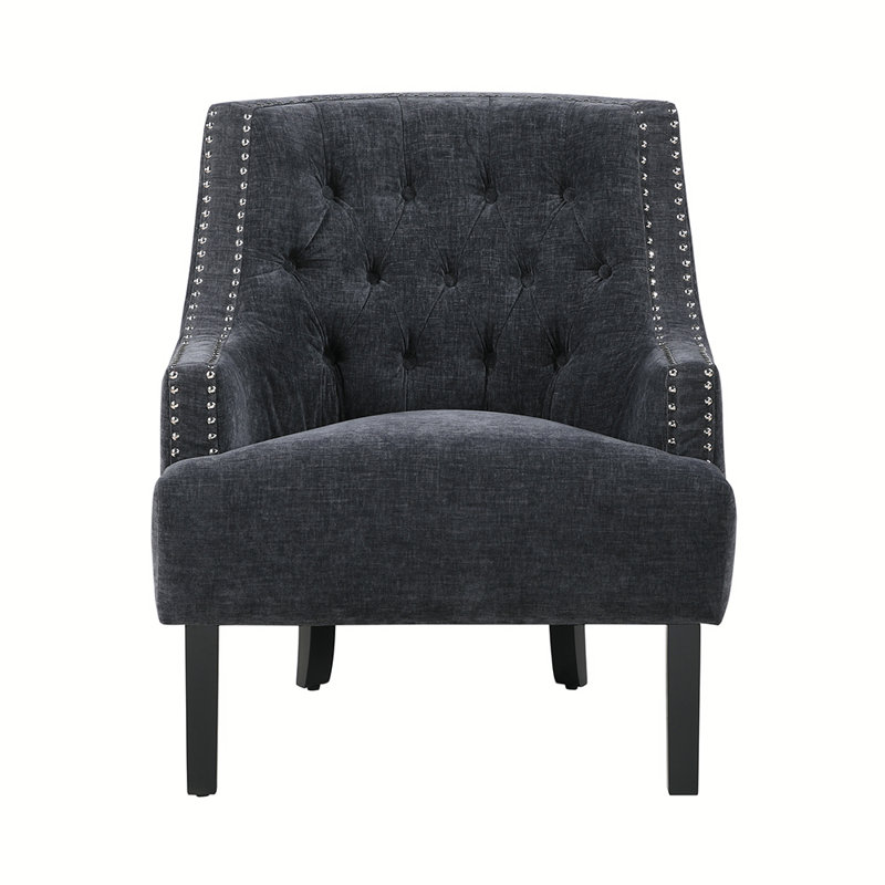 Upholstered Wingback Chair, Black Polyester