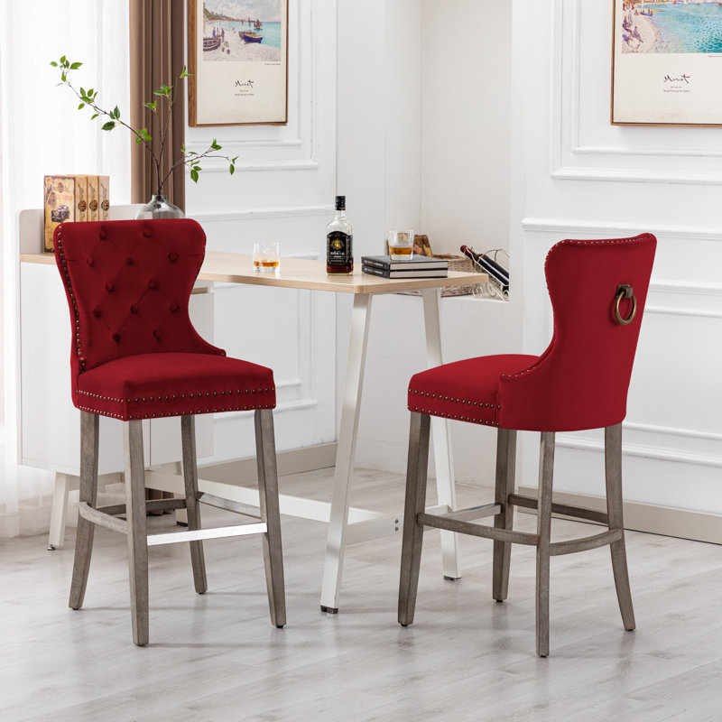 Tabouret de bar et de comptoir Kirsten, Tabouret de comptoir (siège d’une hauteur de 24, Noir, Rouge