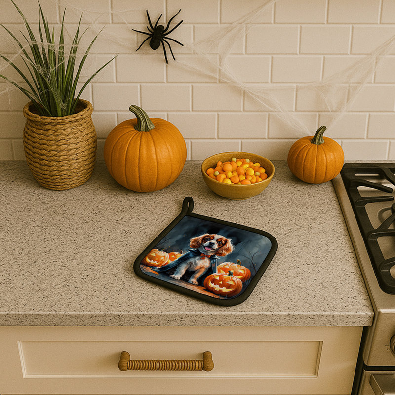 Paire de porte-casseroles Cavalier Spaniel Puppy Halloween